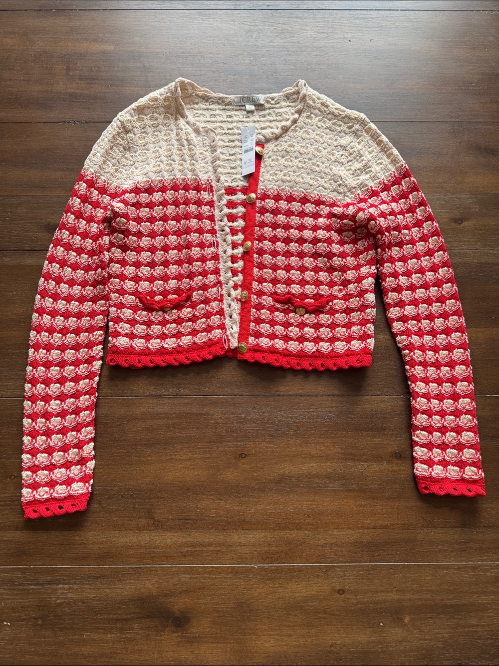 New Size S J. Crew Textured crochet lady jacket in Moroccan Sand Red